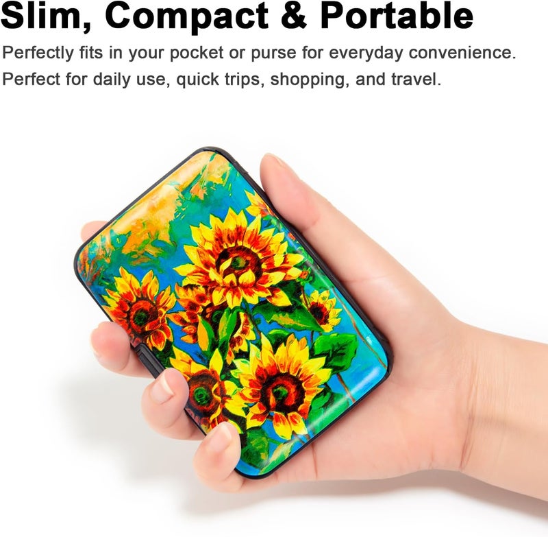 Kaabao Credit Card Holder, Metal Card Wallet RFID Blocking Mini Slim Aluminum Business Hard Card Case for Women Men (Sunflowers) - Image 2